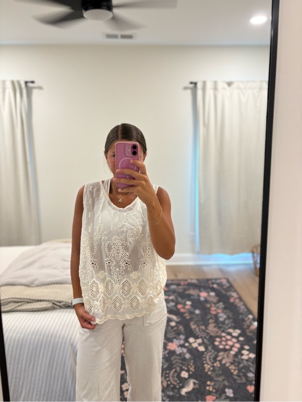 Johnny Was White Eyelet Lace Sleeveless Camisole